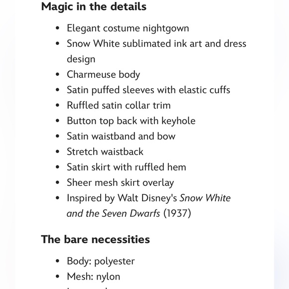 Snow White Costume Nightgown for Girls 7/8 NWOT - Picture 3 of 8